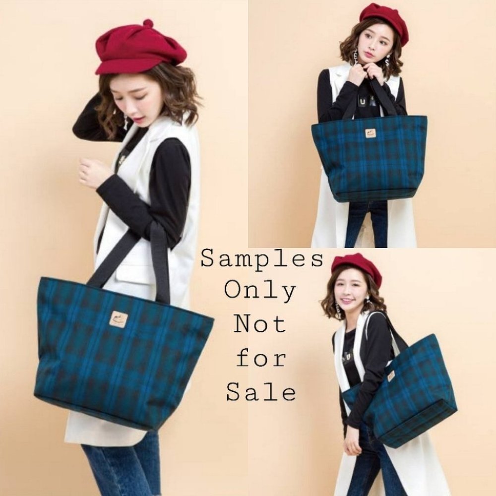 Waterproof Plaid Large Travel Tote Shoulder Bag - Picture 5 of 10